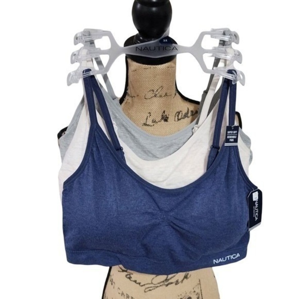 Nautica 3pk sport active athletic workout lounge bras bralettes plus size 3X new